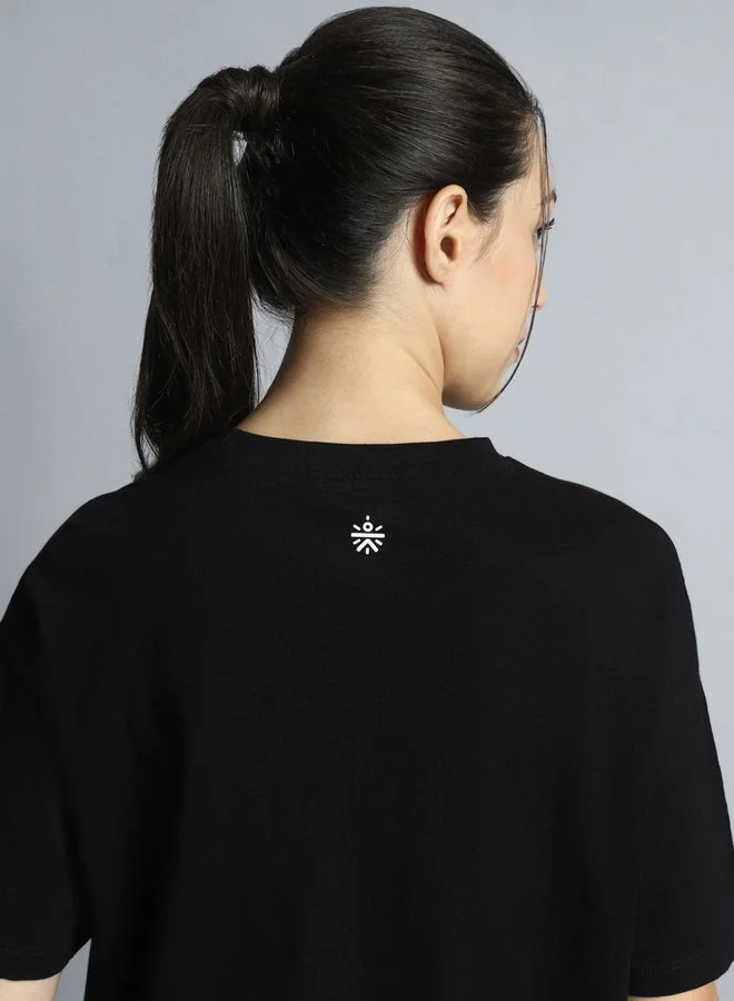 Cult Women Black Sports Club Relaxed Fit T-Shirt